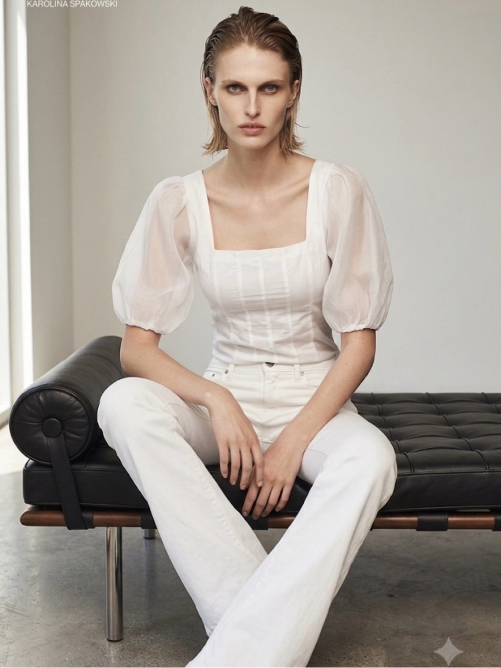 White Square-Neck Puff Sleeve Top - Women